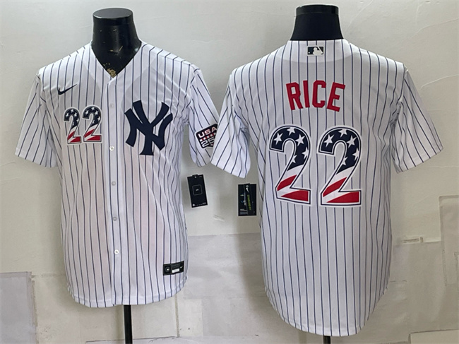Men's New York Yankees #22 Ben Rice White USA 250 Fourth of July Home Stadium Stitched Baseball Jersey