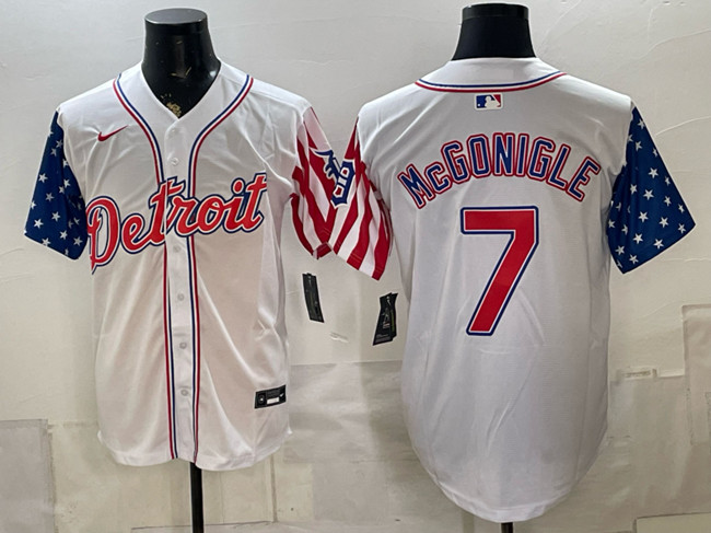 Men's Detroit Tigers #7 Kevin McGonigle 2026 White Independence Day Vapor Premier Limited Stitched Baseball Jersey