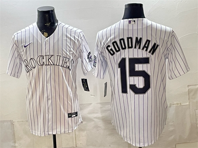 Men's Colorado Rockies #15 Hunter Goodman White Home Stitched Baseball Jersey