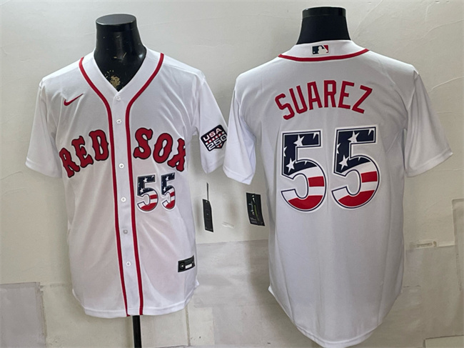 Men's Boston Red Sox #55 Ranger Suarez White 2026 USA 250 Fourth of July Home Stitched Baseball Jersey