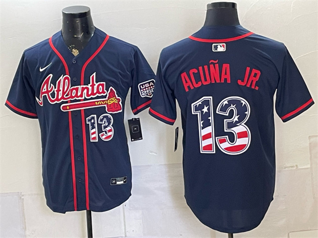 Men's Atlanta Braves #13 Ronald Acu?a Jr. Navy USA 250 Fourth of July Home Stadium Stitched Baseball Jersey
