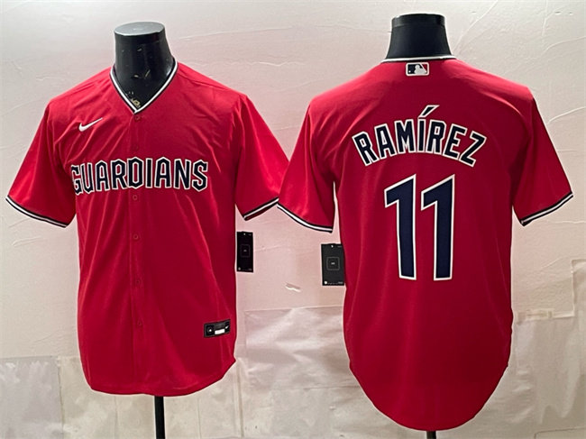 Men's Cleveland Guardians #11 Jose Ramirez Red Cool Base Stitched Baseball Jersey