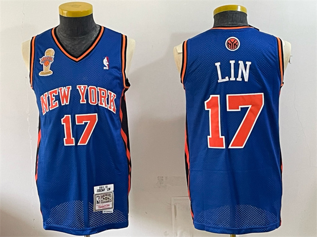 Men's New Yok Knicks #17 Jeremy Lin Blue 2026 Finals Champions Patch Stitched Jersey