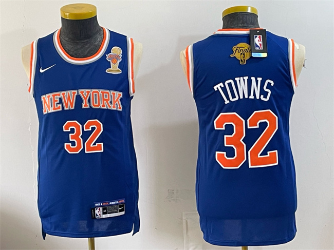 Men's New Yok Knicks #32 Karl-Anthony Towns Blue 2026 Finals Patch & Finals Champions Patch Stitched Jersey