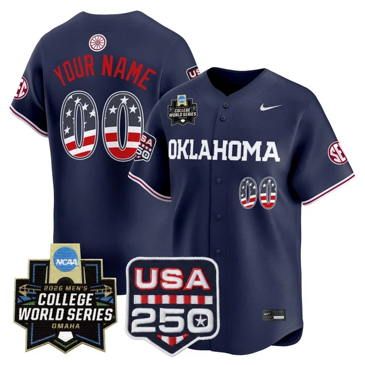 Oklahoma Sooners Navy USA 250 Fourth of July Vapor Premier Limited Custom Jersey - 2026 World Series Patch - All Stitched