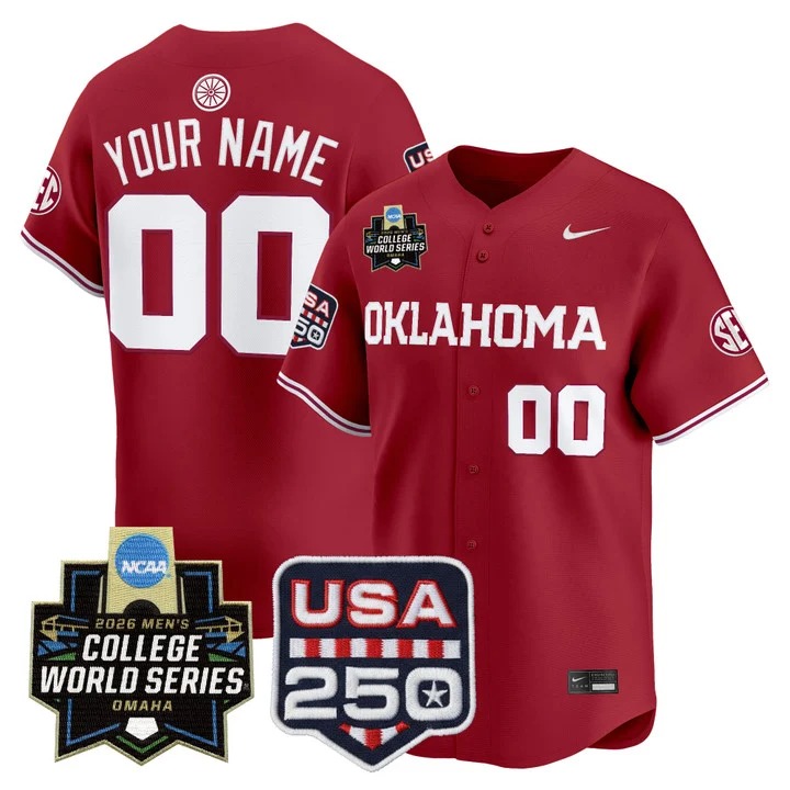 Oklahoma Sooners Crimson 2026 World Series Vapor Premier Limited Custom Jersey - 250 America Patch - All Stitched