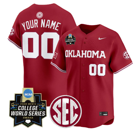 Oklahoma Sooners Custom Crimson SEC & 2026 World Series Patch Vapor Premier Limited Stitched Jersey