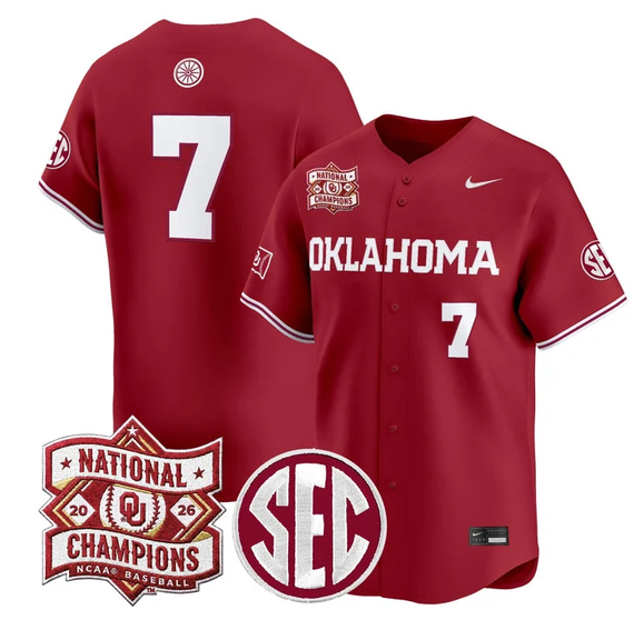 Oklahoma Sooners Custom Crimson SEC & 2026 National Champions Patch NO Name Vapor Premier Limited Stitched Jersey