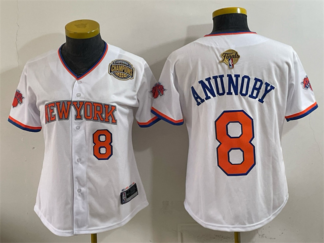 Women's New York Knicks #8 OG Anunoby White 2026 Finals & Eastern Conference Champions Patch Stitched Baseball Jersey
