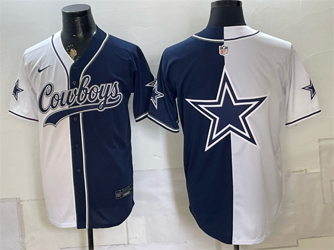 Men's Dallas Cowboys Team Big Logo White Navy Split Stitched Jerseys