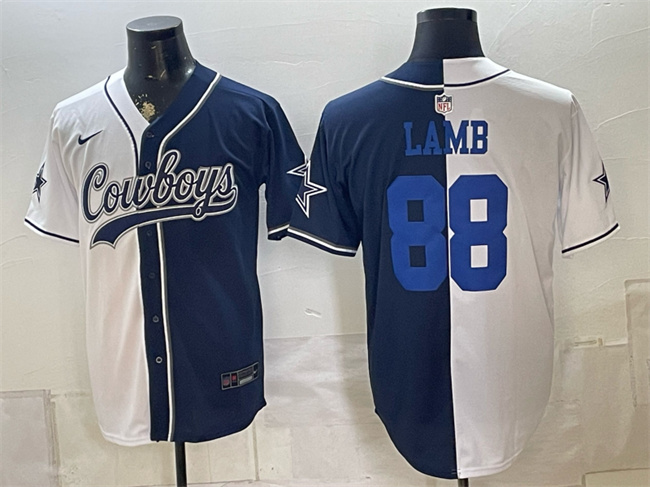 Men's Dallas Cowboys #88 CeeDee Lamb White Navy Split Stitched Jersey