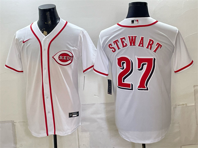 Men's Cincinnati Reds #27 Sal Stewart White Stitched Baseball Jersey
