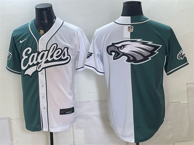Men's Philadelphia Eagles Team Big Logo Green White Split Stitched Jerseys