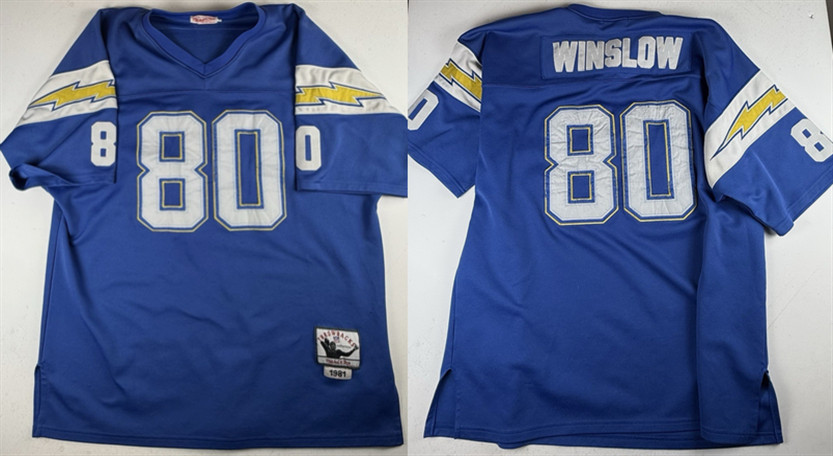 Men's Los Angeles Chargers #80 Kellen Winslow Blue 1981 Throwback Stitched Football Jersey