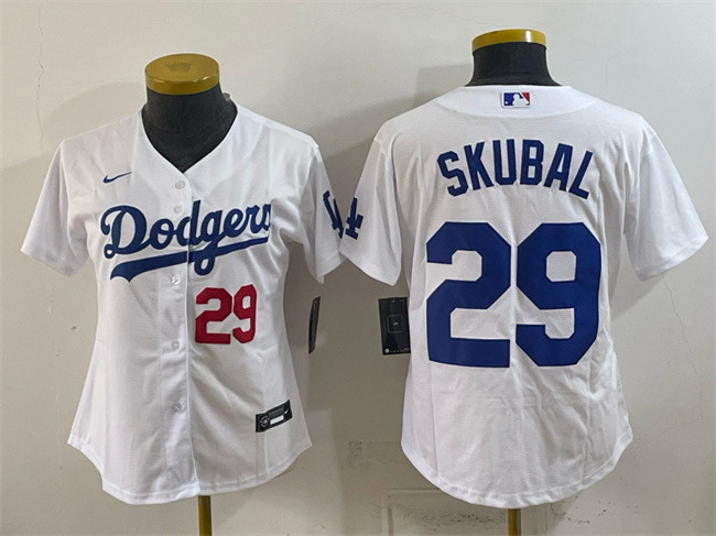 Youth Los Angeles Dodgers #29 Tarik Skubal White Cool Base Stitched Baseball Jersey