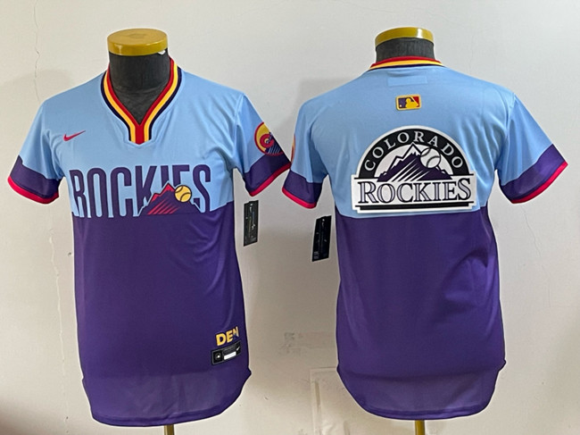 Youth Colorado Rockies Team Big Logo Purple_Light Blue 2025 City Connect Limited Stitched Baseball Jersey