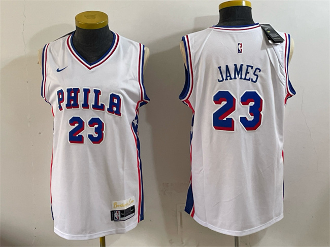 Women's Philadelphia 76ers #23 LeBron James White 2026 Association Edition Stitched Basketball Jersey(Run Small)