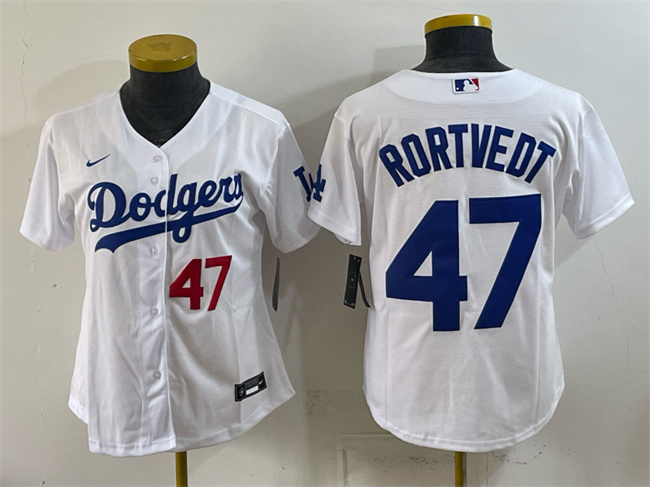 Women's Los Angeles Dodgers #47 Ben Rortvedt White Cool Base Stitched Baseball Jersey(Run Small)