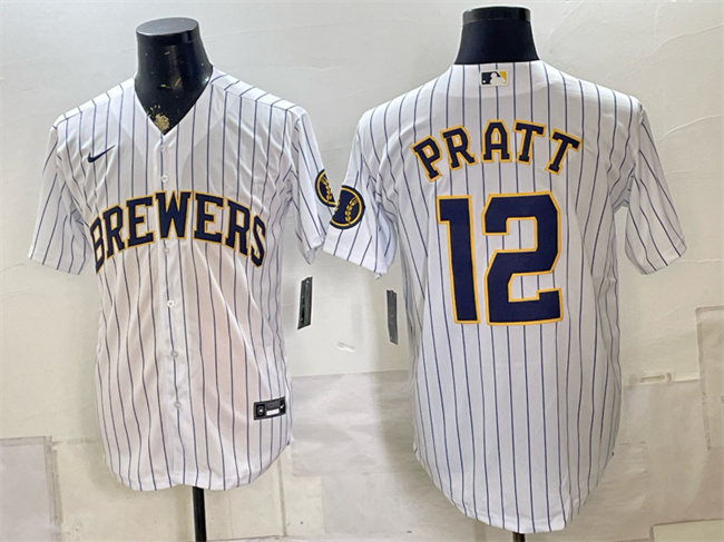 Men's Milwaukee Brewers #12 Cooper Pratt White Stitched Baseball Jersey