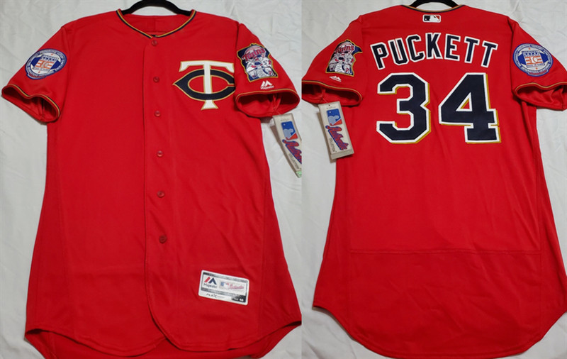 Men's Minnesota Twins #34 Kirby Puckett Red Flex Base Stitched Baseball Jersey