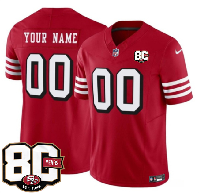 San Francisco 49ers Custom New Red 80th Anniversary Patch 2026 F.U.S.E. Vapor Untouchabl Limited Stitched Football Jersey