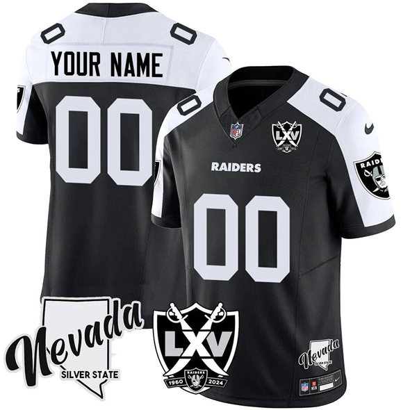 Youth Las Vegas Raiders Custom Black White 2024 F.U.S.E With 65th Anniversary Patch Limited Stitched Football Jersey