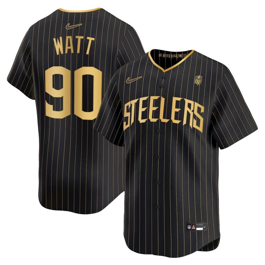 Pittsburgh Steelers #90 TJ Watt Pinstripe Baseball Jersey - All Stitched