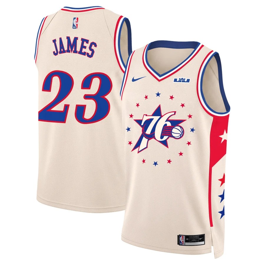 LeBron James Philadelphia 76ers Swingman Jersey Cream - All Stitched