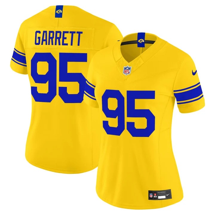 Women's Los Angeles Rams #95 Myles Garrett Gold Classic Sol 2026 F.U.S.E. Vapor Limited Stitched Football Jersey(Run Small)