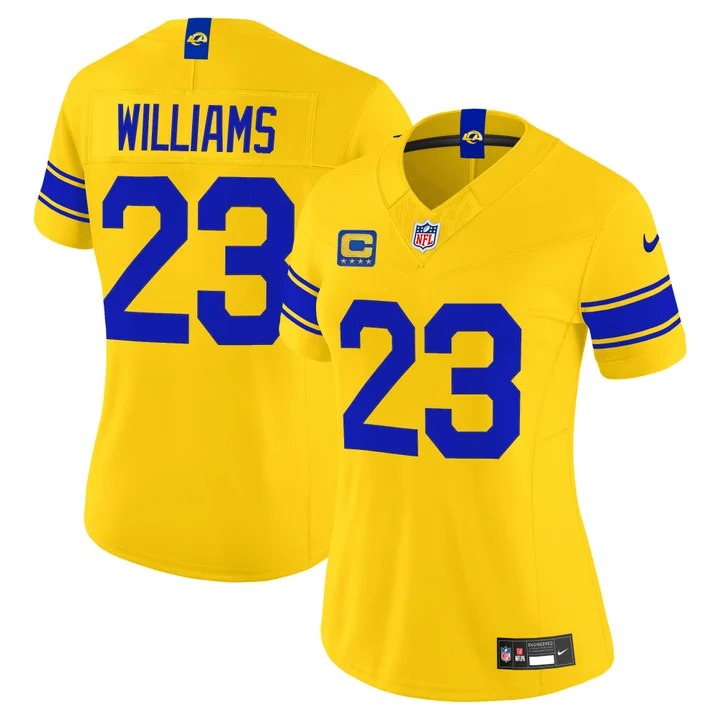 Women's Los Angeles Rams #23 Kyren Williams Gold Classic Sol 2026 F.U.S.E. Vapor Limited Stitched Football Jersey(Run Small)