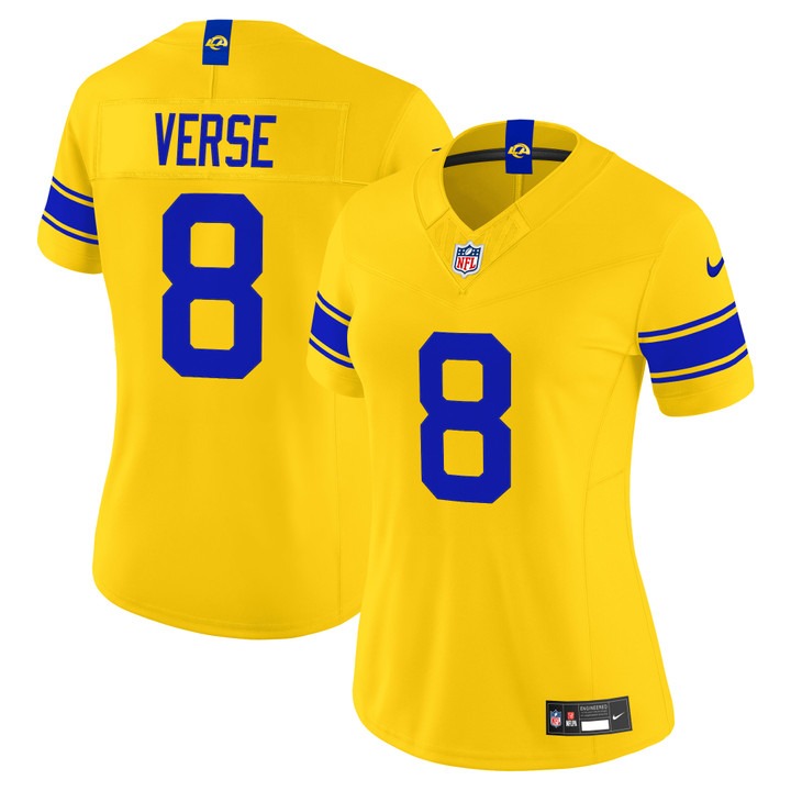 Women's Los Angeles Rams #8 Jared Verse Gold Classic Sol 2026 F.U.S.E. Vapor Limited Stitched Football Jersey(Run Small)