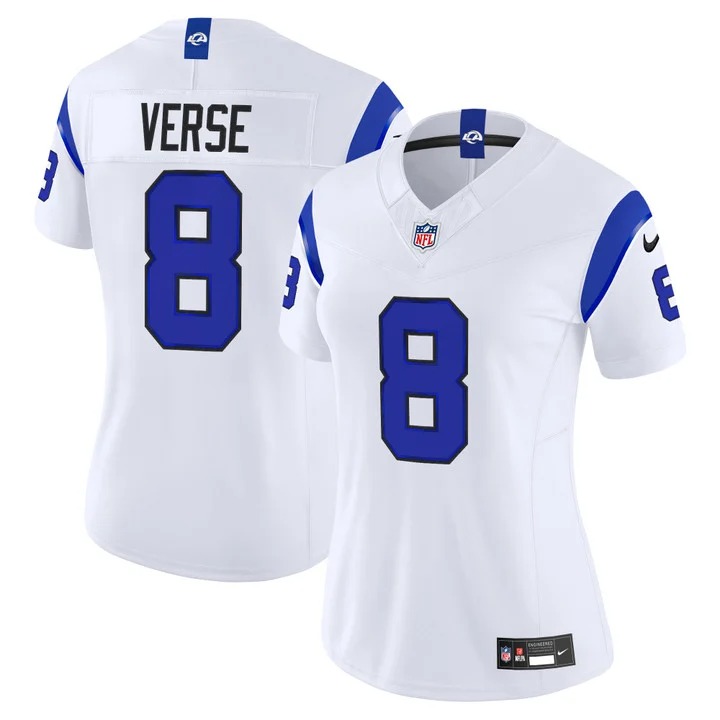 Women's Los Angeles Rams #8 Jared Verse White Fearsome 2026 F.U.S.E. Vapor Limited Stitched Football Jersey(Run Small)