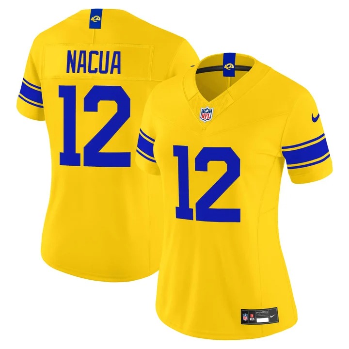 Women's Los Angeles Rams #12 Puka Nacua Gold Classic Sol 2026 F.U.S.E. Vapor Limited Stitched Football Jersey(Run Small)