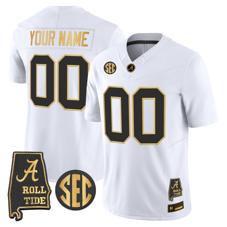 Alabama Crimson Tide 2026 Gold Vapor Limited Custom Jersey White Gold - Alabama Map - All Stitched