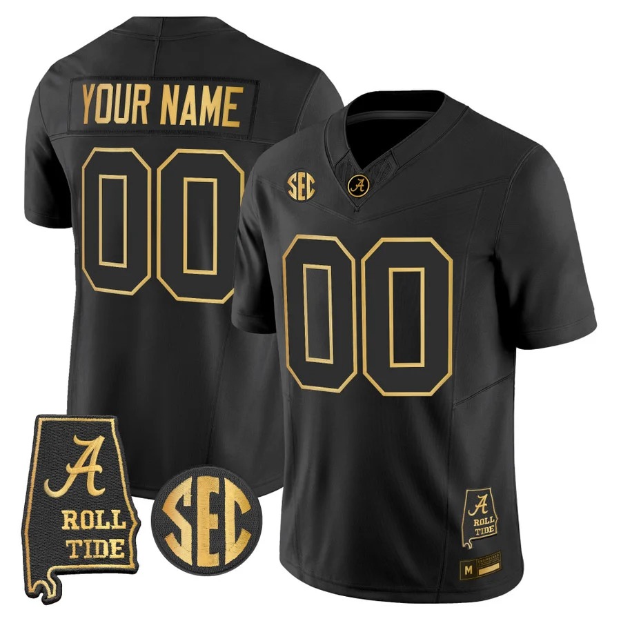 Alabama Crimson Tide 2026 Gold Vapor Limited Custom Jersey Black Gold - Alabama Map - All Stitched