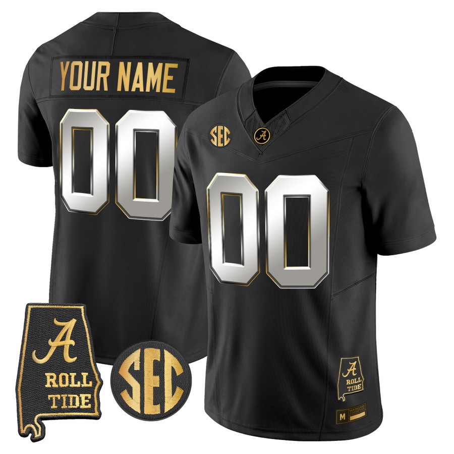 Alabama Crimson Tide 2026 Gold Vapor Limited Custom Jersey Black Limited - Alabama Map - All Stitched