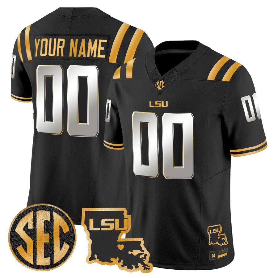 LSU Tigers 2026 Louisiana Patch Gold Vapor Limited Custom Jersey Black Limited - All Stitched