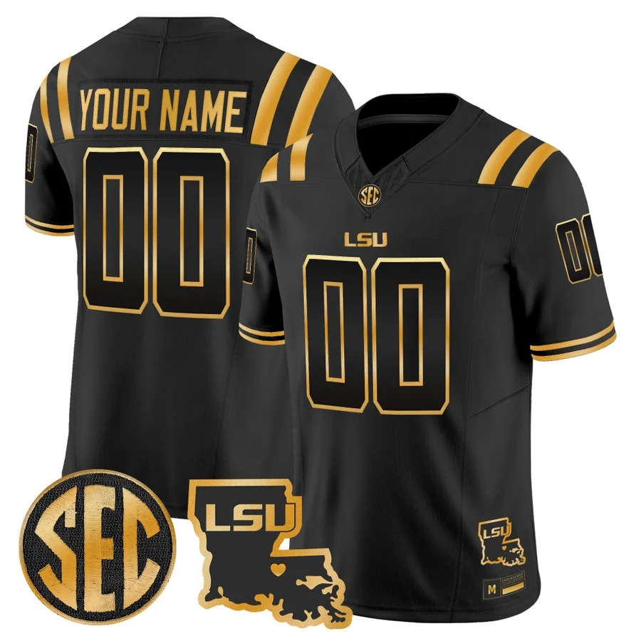 LSU Tigers 2026 Louisiana Patch Gold Vapor Limited Custom Jersey Black Gold - All Stitched