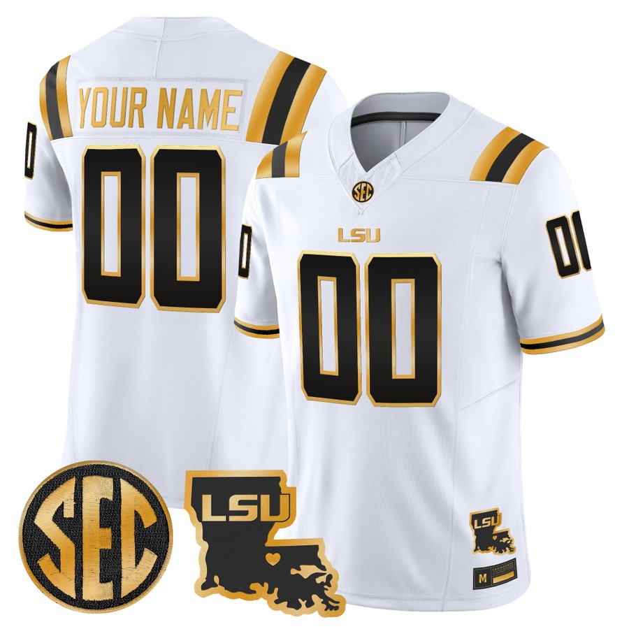 LSU Tigers 2026 Louisiana Patch Gold Vapor Limited Custom Jersey White Gold - All Stitched