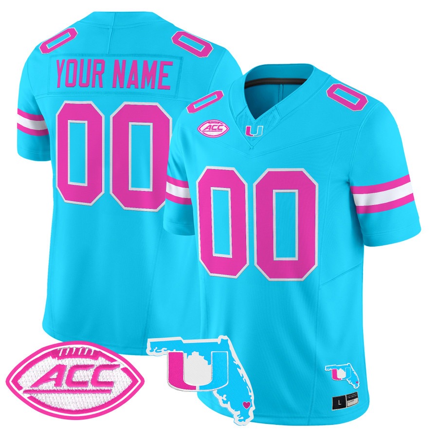 Miami Hurricanes Vice City Vapor Limited Custom Jersey Aqua - All Stitched