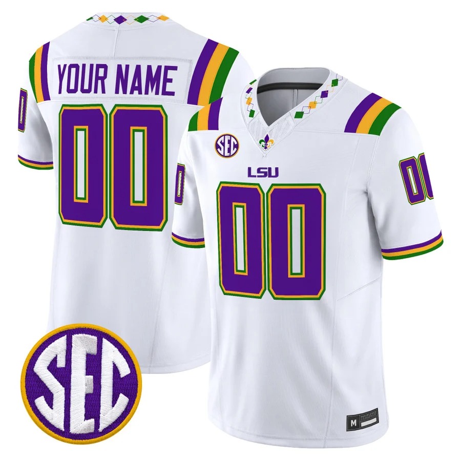 LSU Tigers 2026 Mardi Gras Edition'' Vapor Limited Custom Jersey White - All Stitched