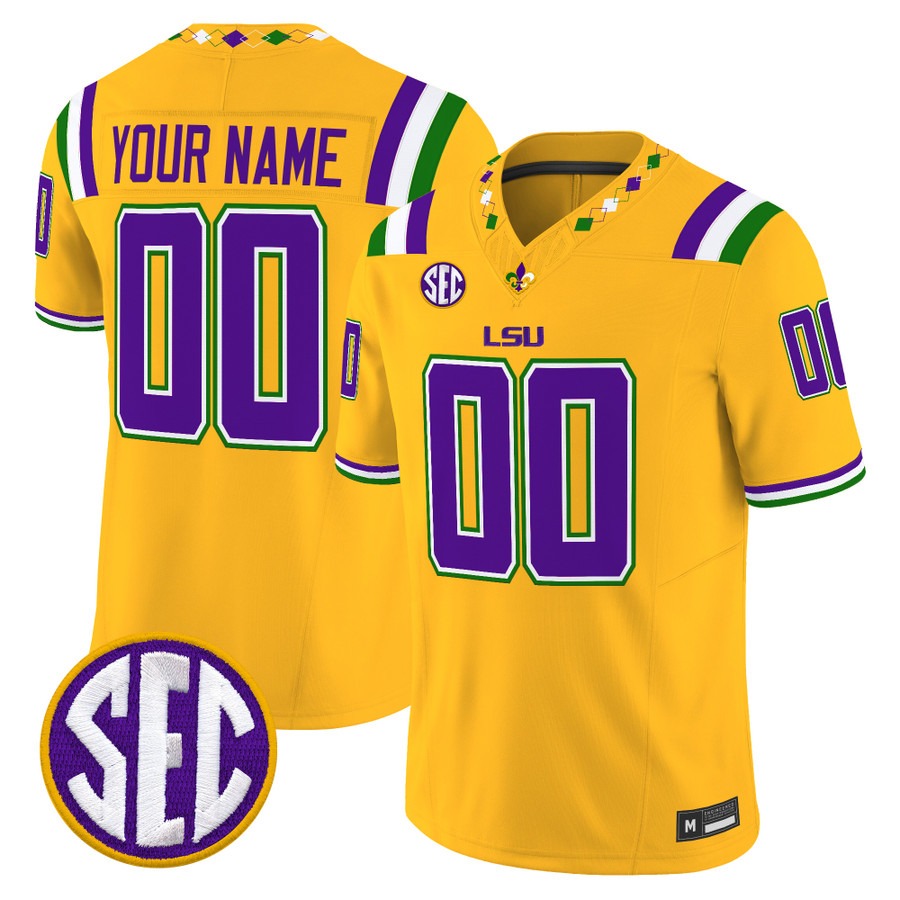 LSU Tigers 2026 Mardi Gras Edition'' Vapor Limited Custom Jersey Gold - All Stitched