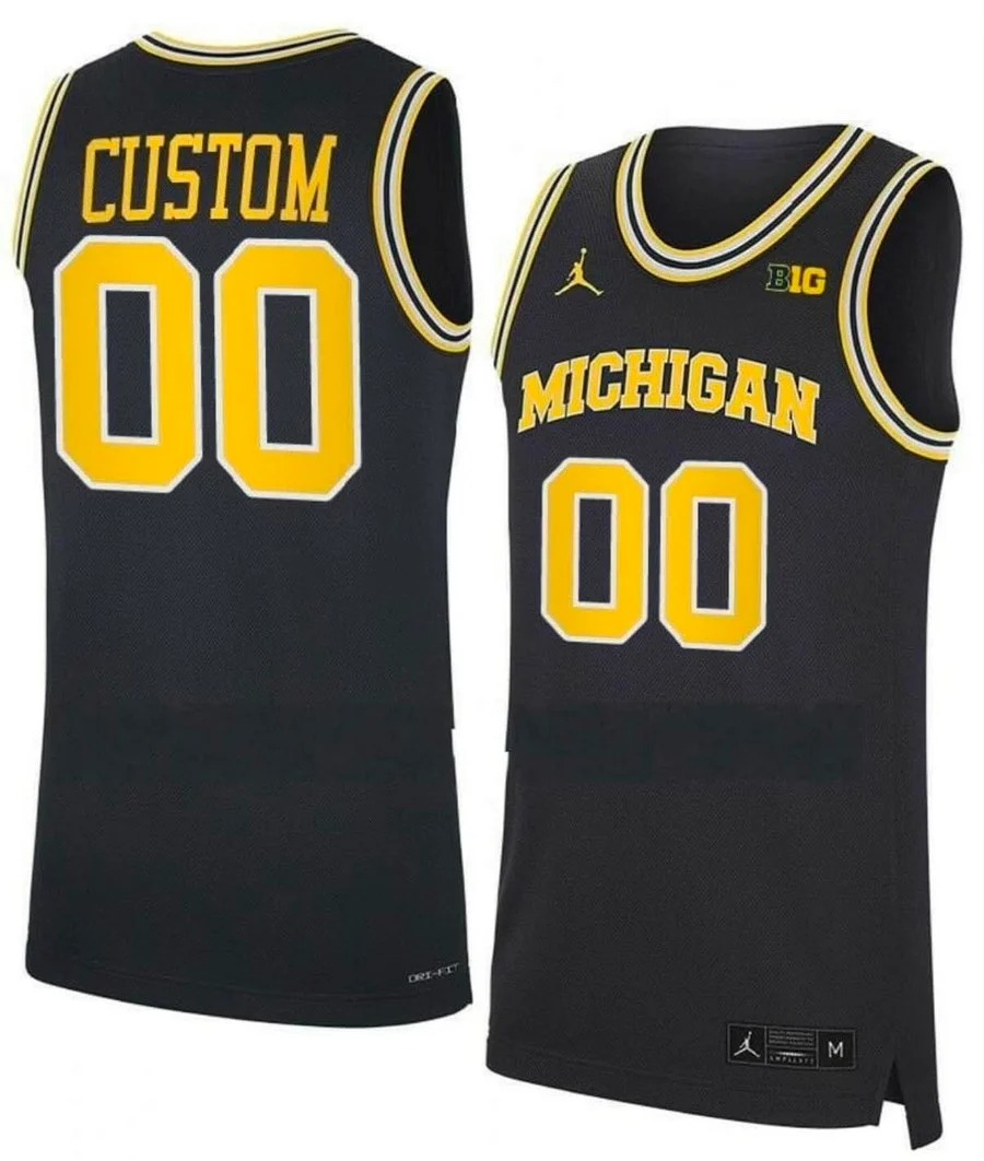 Michigan Wolverines Basketball Pitch Navy Custom Jersey - All Stitched