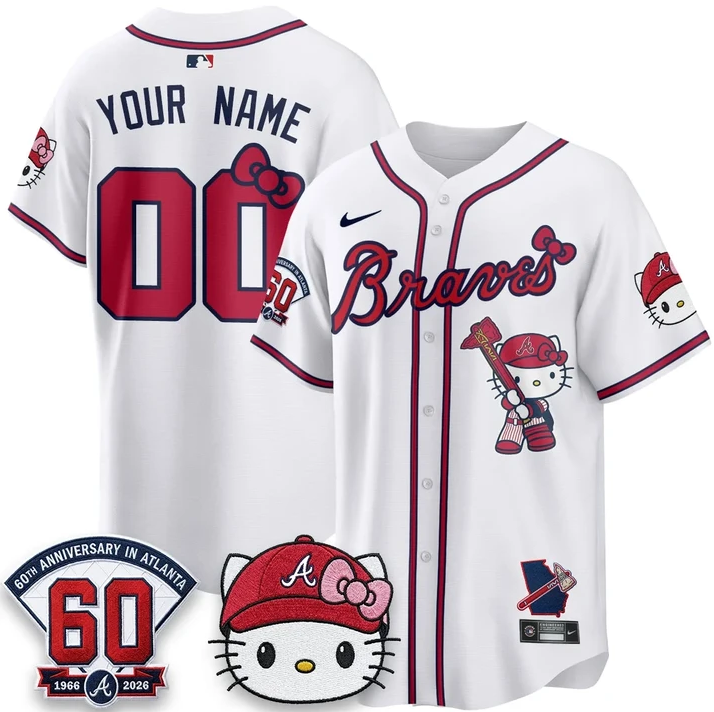 Atlanta Braves x Hello Kitty White Custom Jersey - Stitched