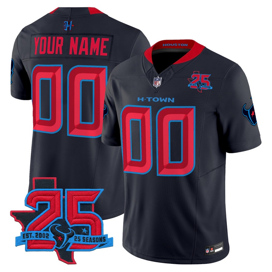 Houston Texans 25th Year Anniversary Patch Vapor Limited Custom Jersey Navy Limited - All Stitched