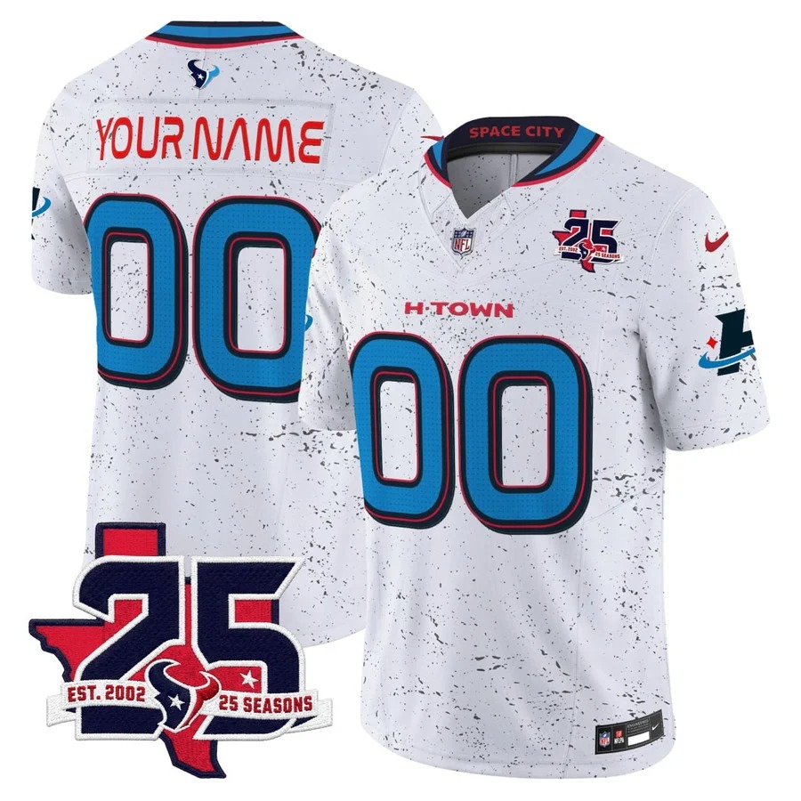 Houston Texans White 25th Patch Custom Jersey - All Stitched