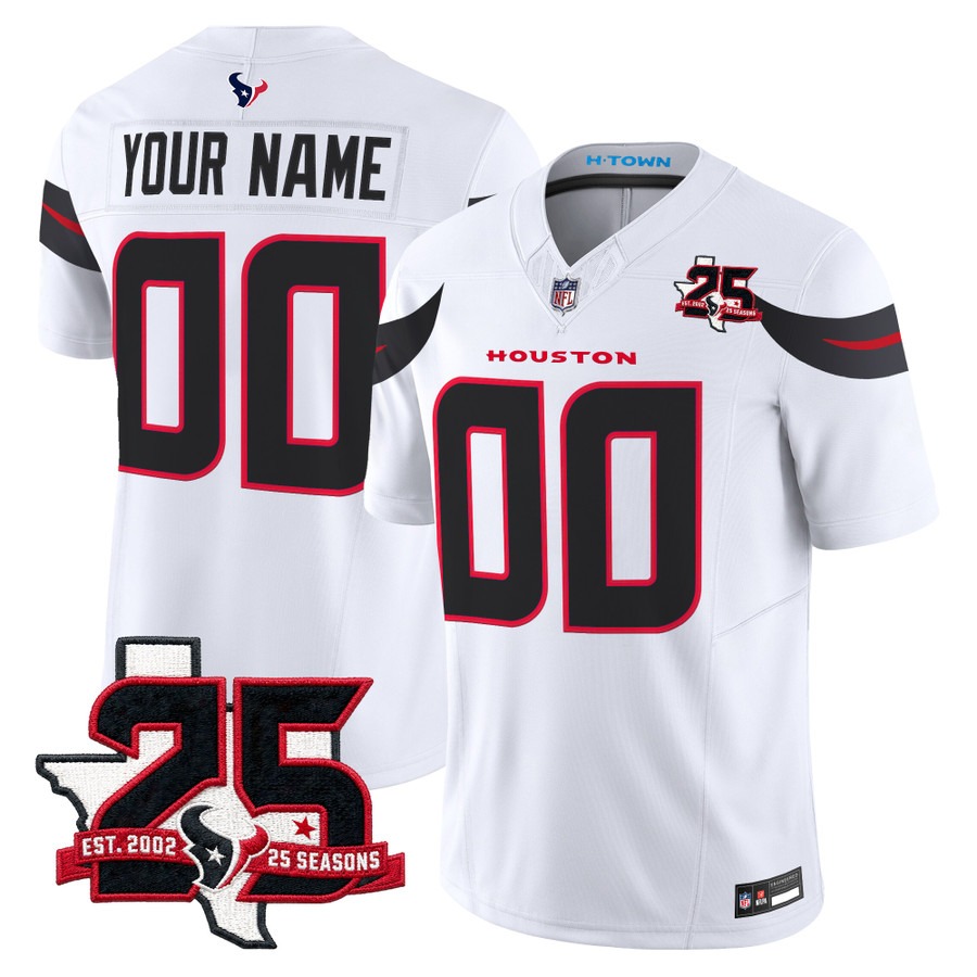 Houston Texans 25th Year Anniversary Patch Vapor Limited Custom Jersey White - All Stitched