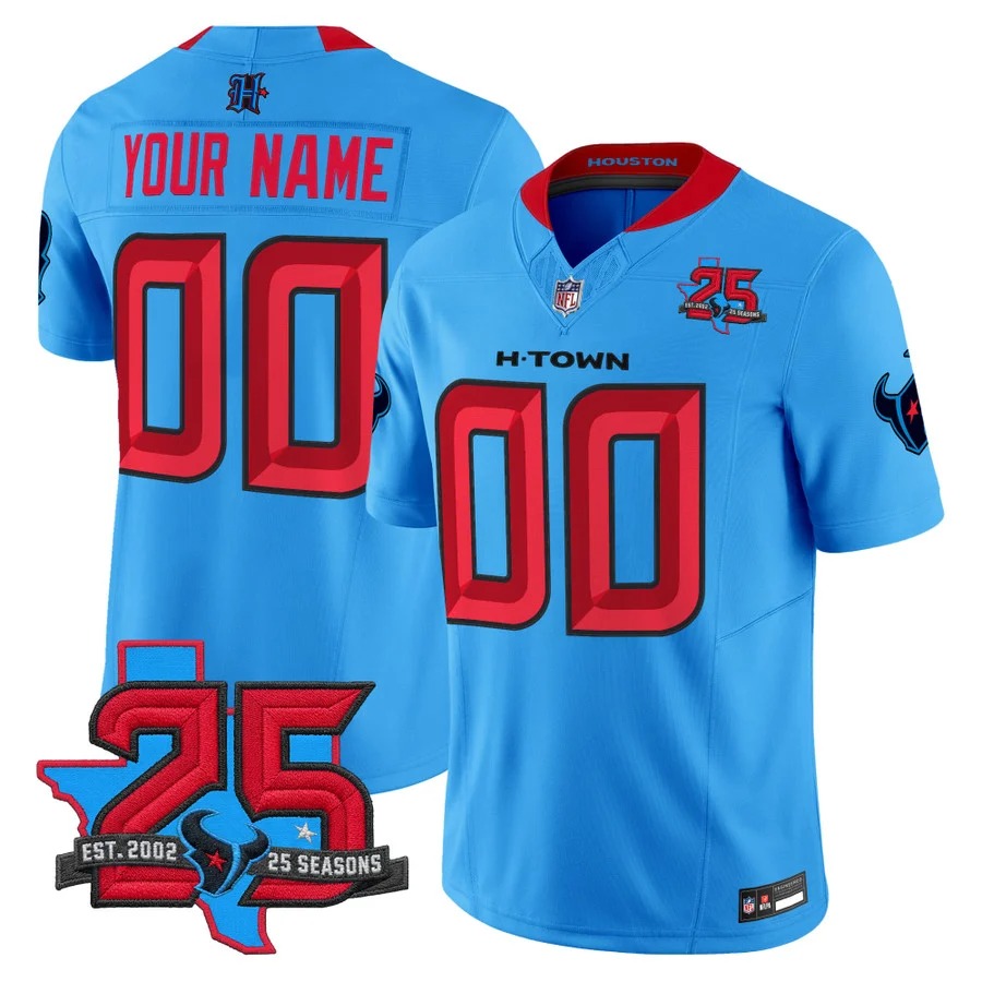 Houston Texans 25th Year Anniversary Patch Vapor Limited Custom Jersey Blue - All Stitched