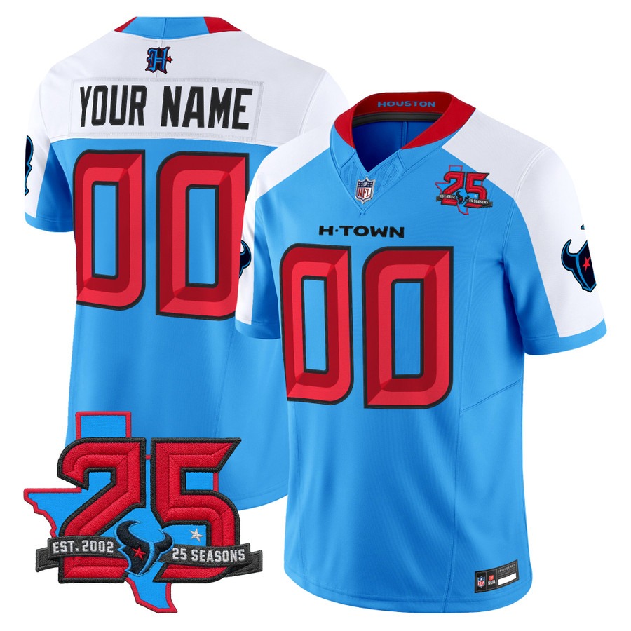 Houston Texans 25th Year Anniversary Patch Vapor Limited Custom Jersey Blue Alternate - All Stitched
