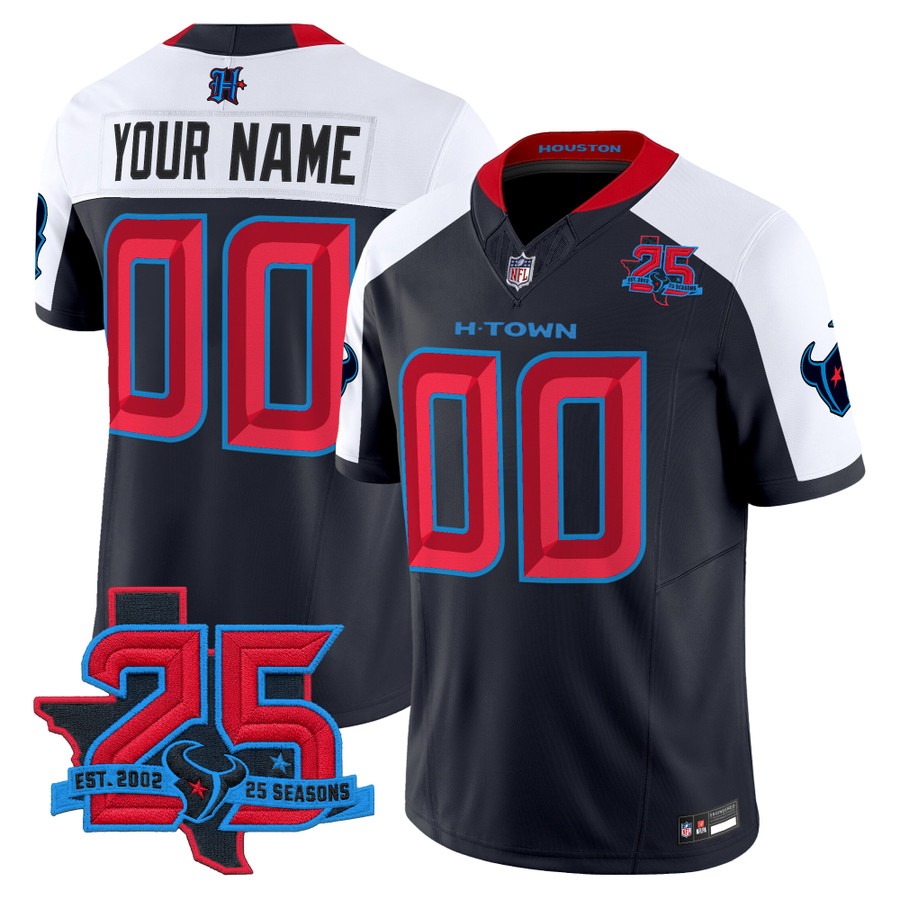 Houston Texans 25th Year Anniversary Patch Vapor Limited Custom Jersey Navy Alternate - All Stitched